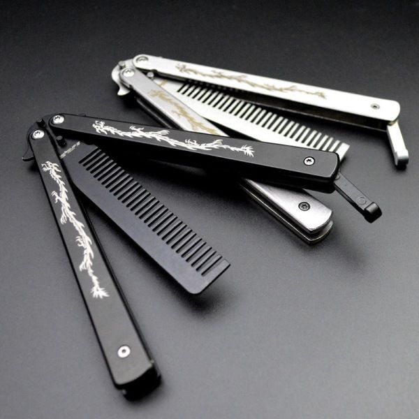TG Butterfly Comb Ruostumaton Teräs Taittokampa Balisong Metallikamatyökalu, Musta