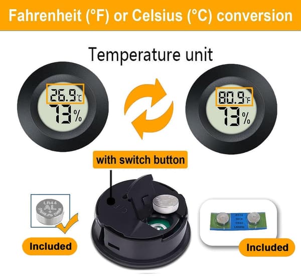 Mini digital hygrometer och termometer 2-pack med LCD-display, inomhustermometer och luftfuktighetsmätare för växthus, reptilterrarium och gitarrfodral, svart