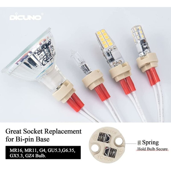 Bi-Pin Sockel, G4, GU5.3, G6.35, GY6.35, GX5.3 MR16, GZ4 MR11, Halogen Glödlampa Sockel Keramisk Kropp Lamphållare (6st)