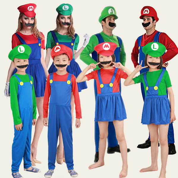 Mario-asu, Super Mario -vaatteet, Halloween-pallokoriste, hattu, lasten cosplay-esitysasut Children's Girl Green XL