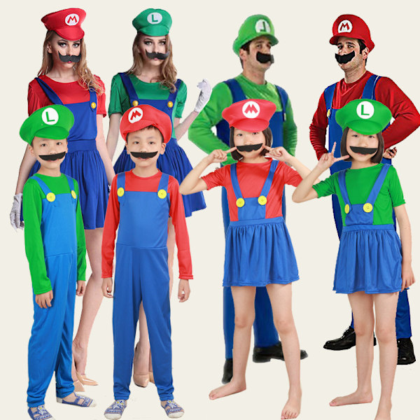 Mario-kostym, Super Mario-kläder, Halloween-bolldekoration, hatt, barncosplay-föreställningskostymer Boys Green S