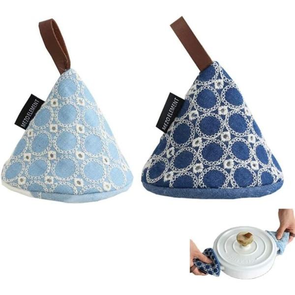 2ST Mini Ugnsvantar Blå Handbroderi Små Ugnsvantar Värmebeständiga BBQ-handskar Bomullsfodral Grytlapp Ugnshandskar för Grill, Kök