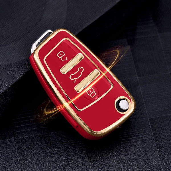 Audi-auton avaimen suojakotelo - A1 A3 A4 A6 Q3 Q5 Q7 S3 R8 TT - Silikon TPU - Nahkamainen - Kotelo (punainen nahka)