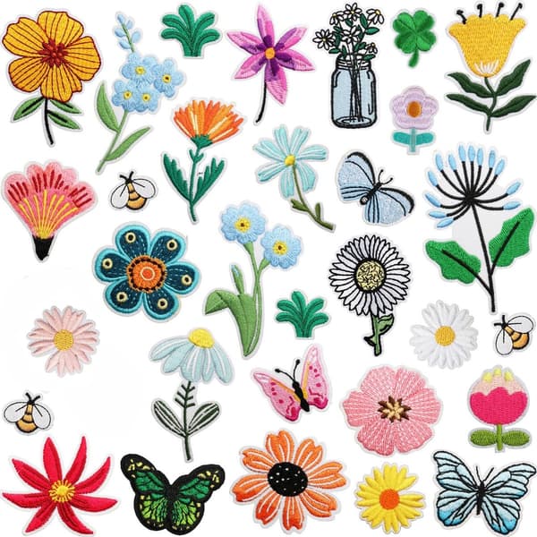 32 stk. - Strykeemblem - Kleslapper - Strykelapper - Broderte kleslapper - Påsydde lapper - Knelapper - Stoffklistremerker