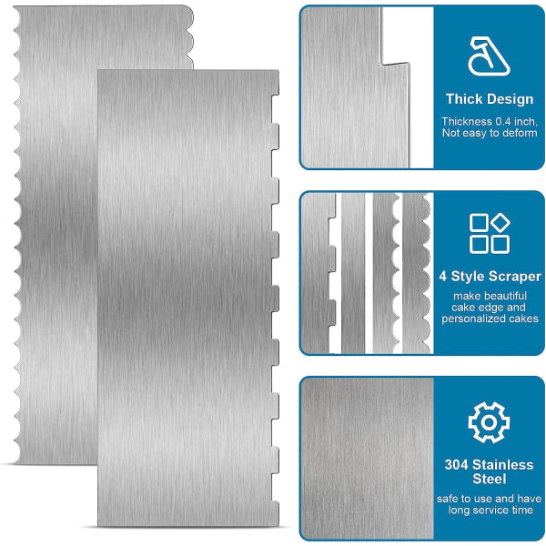 Galaxy 2-pack 9 tum tårtkantskrapa i rostfritt stål Stor dubbelsidig mönstrad kantremsa jämnare