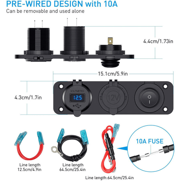 Billaddare Power Panel 12V Dobbel USB laderuttak for båt/marin/lastebil/motorsykkel