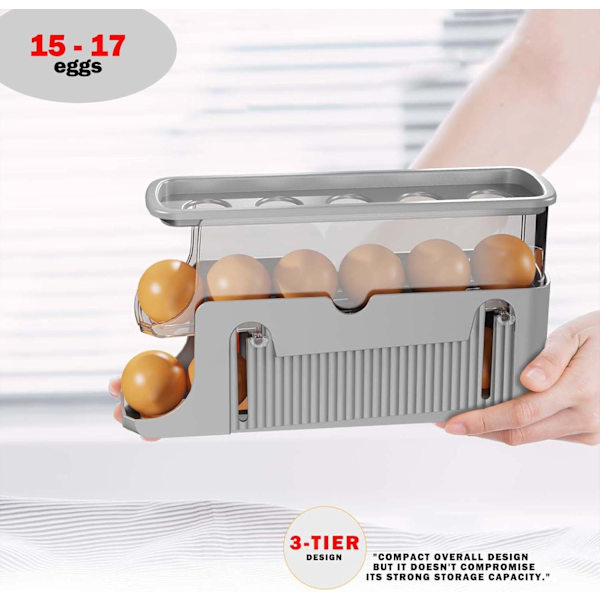 Rolling Egg Dispenser, Automatic Egg Dispenser, Pull-Out Egg Carton, Holds 15-17 Eggs.—yux