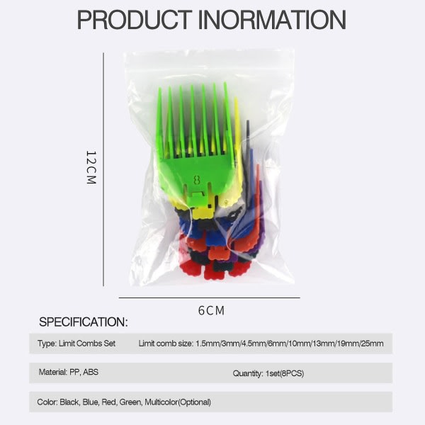 TG 8 størrelser Professionel klippeguide Kam Set Limit Kam Set Ersättning til Wahl elektrisk hårtrimmer Rakapparat Frisørværktøj