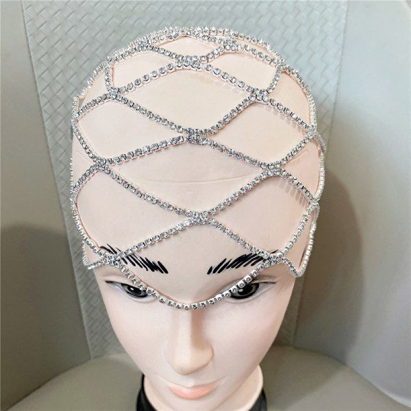 1 ST Krystall Pannbånd Hodehette Mesh Hodeplagg Smykker Sølv Sølv