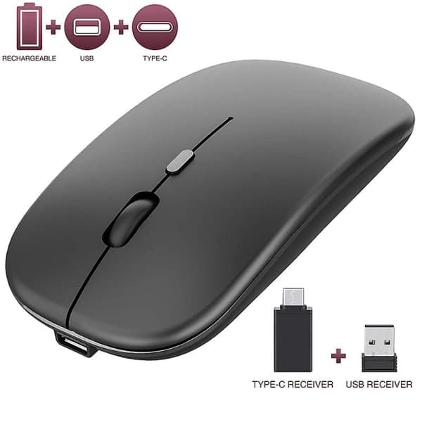 SQBB Trådløs mus med USB og type-c-mottaker, kompatibel bærbar datamaskin, Macbook Black none_max