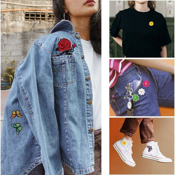 11 stycken blommbroderi strykmärken, fjärilsbroderi S