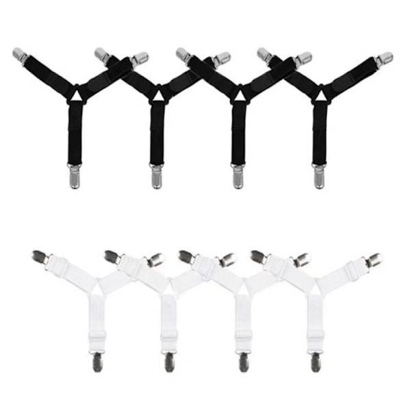 Justerbar lakenholder dyneholder duk sofa trekk laken spenne telt metall fast lakenklemme White [2 pieces] Two sides four clamps