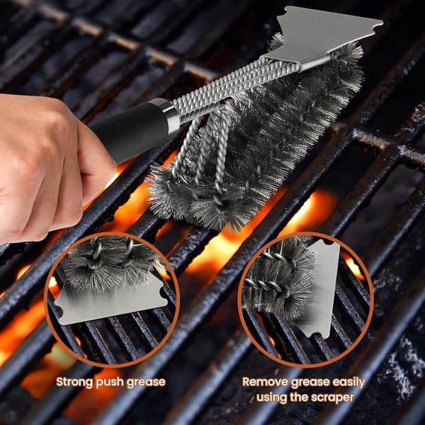 BBQ Grillbørste, 18 tommer rustfrit ståltråd med skraber, til kul- og gasriste