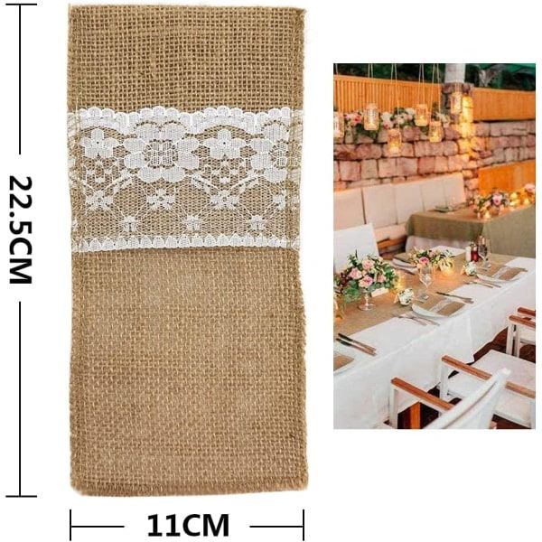 20 stk Jute Bestikholder, Rustik Jute Bestikpose Spidsbestik