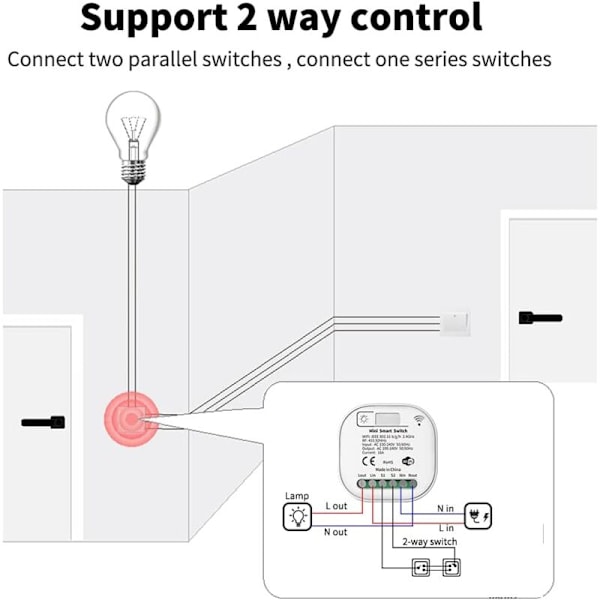 RF433 og WiFi Trådløs Fjernkontroll Lysbryter, 2 Brytere 1 Mottaker Kit