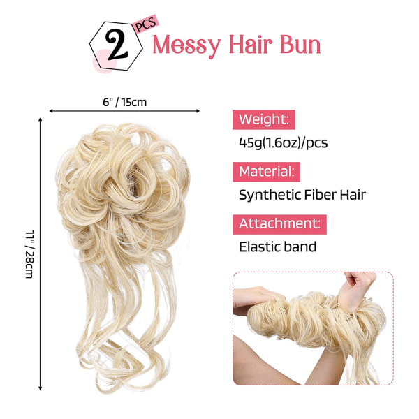 TG Messy Bull Hair Piece, 2 st Ruffsiga Uppdos - Cool Ljusblond