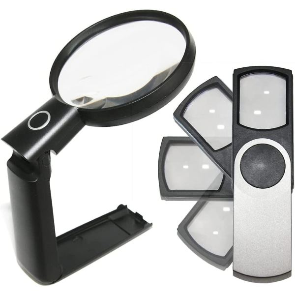 2/4x leselup, liten 3x leselup med LED-lys; Opplyst leselup for lesing, handsfree-forstørrelsesglass; Gave