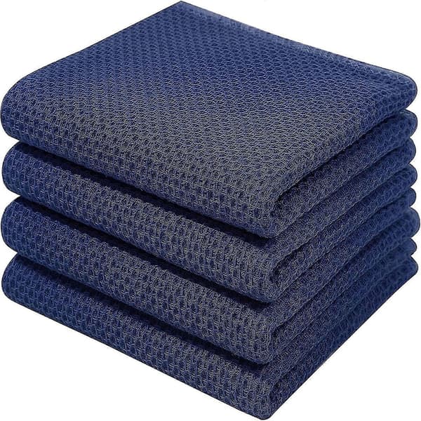 6-pack Bomulls Våffelväv Köksdisktrasor, Ultra Mjuka Absorberande Snabbtorkande Diskhanddukar Mörkblå 34*73cm Dark blue