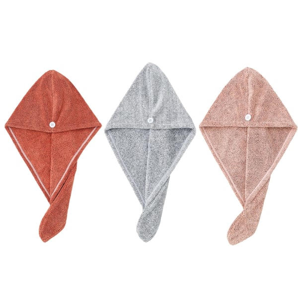 TG 3-pack Hårhandduk Bambu Tyg Mjuka Duschhanddukar för Kvinnor för Karamell+Grå+Rosa