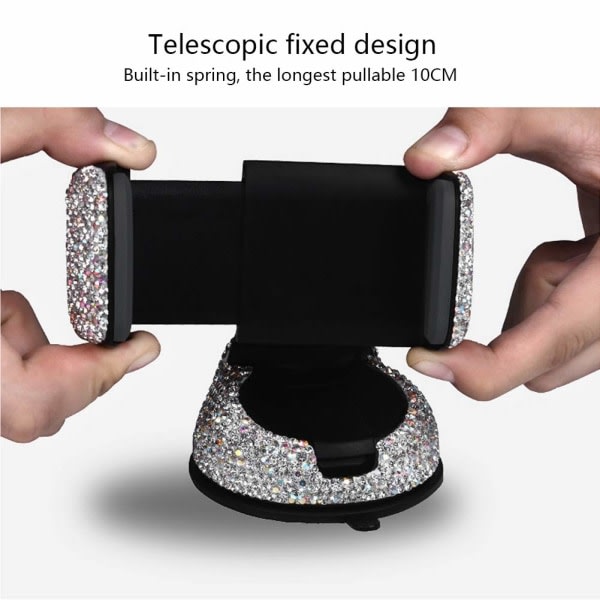 Galaxy Mobiltelefonhållare for bil - 360 graders rotasjon og Bling Glitter Strassdekoration (vit)