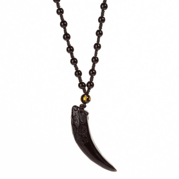 TG Stilfuldt Obsidian Vargtand Charm Halskæde Is Obsidian