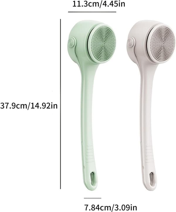 Elektrisk dusjbørste, 4 utskiftbare hoder, 2 hastigheter, oppladbar, sammenleggbart dobbelthåndtak, for full kroppsrensing, kremkaffe