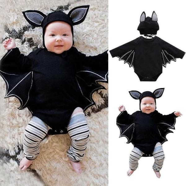 TG Toddler Pojkar Flickor Halloween Fladdermusdräkt Romper Hatt Outfit 6-12 månader