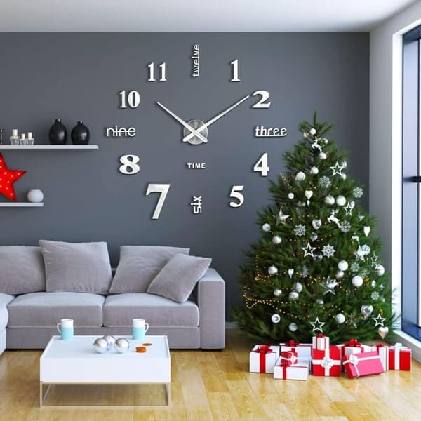 3D Väggklocka, DIY Digital Väggklocka, Tyst Urverk, Modern Design Väggklocka, Stor Väggklocka för Sovrum Kök Vardagsrum (60-120 cm), Silver