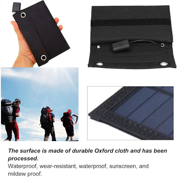 Solpanel - 5 paneler - Solceller - Opladningsbatteri - Sort - Høj kvalitet - Holdbar