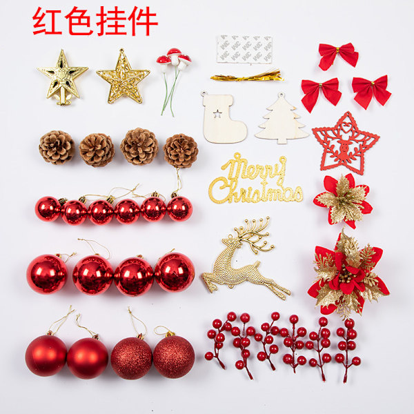 Juledekorationer i rattan, kunstig gran, krypteret juletræsgirland, rattanring-vedhæng, juledekoration Red accessories package/43pcs
