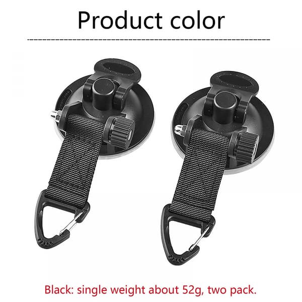 4-pack sugkoppskrokar med rem och säkerhetskrok för bilmarkis, presenning, camping utomhus, svart