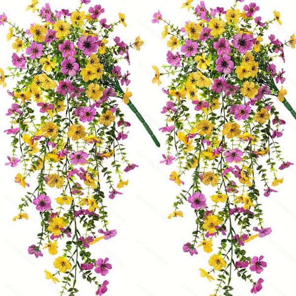 Simulasjon plastblomster eukalyptus fiolett grønne blader rotting stue innendørs rom vegghengende dekorasjon falske blomster (Yellow and purple)