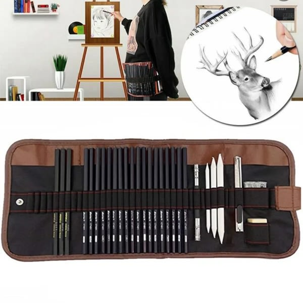 29 Dele Sketch Pen Skitseblyanter Charcoal Shrine Sæt med etui