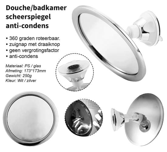 Immfri duschspegel för rakning med sugpropp, 360° roterbar imfri badrumsspegel 5,7 tum, kromsilver