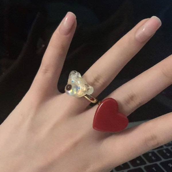 Söt hjärta/björn öppen ring Justerbar fingerring Akryl Mode Oregelbunden Ring Fest Smycken Present för kvinnor Flickor - Stil 2