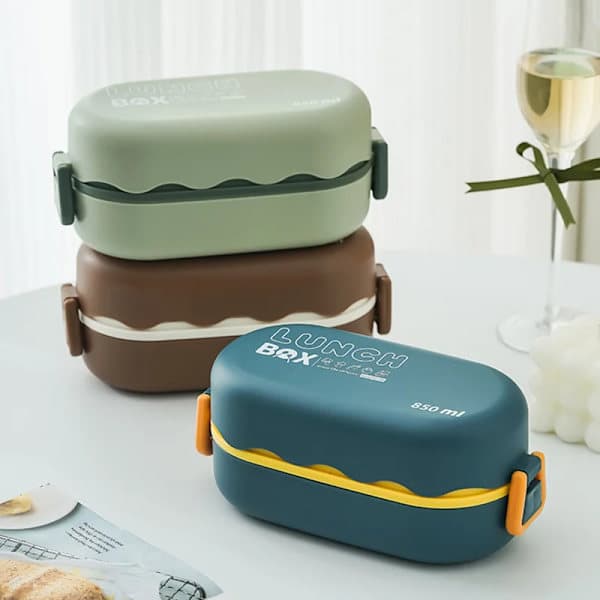 Microwave-safe Double-layer Bento Box Large Capacity Plastic Sealed Lunch Box Picnic School Blue 850ml