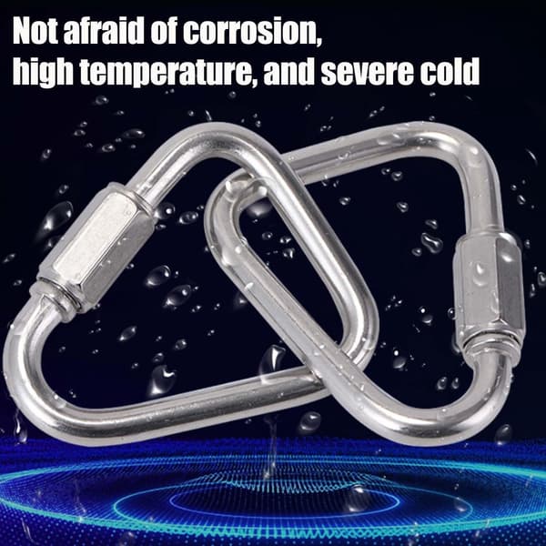 Triangulär karbinhake i 304 rostfritt stål, 2-pack, skruvlås snabblänksklämmor för camping, vandring och fiske, kraftfull utomhusutrustning