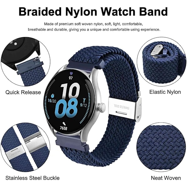 Kellonranneke miehille ja naisille, säädettävä solki, pikalukitus, kangasvaihto urheiluranneke 20 mm Dark Blue