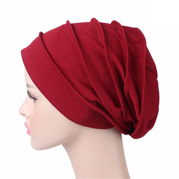 Muslimsk turbanhatt för kvinnor, hijab, mjuk bomull, huvudbonad, elastisk sovmössa kemoterapi mössa för håravfall, huvudduk, varma vinterhattar rosa
