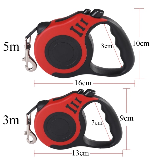 3m 5m Koiran taluttimet pienille koirille Kissa Automaattinen sisäänvedettävä Kestävä nylonhihna Pentu Ulkoilu Matkustaminen Kävely Vaellus Veto köysi Grey+Black 3M