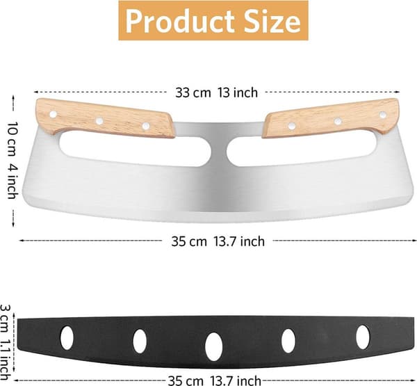 Pizzakutter - Rustfritt stål - Pizzakniv - Pizzarulle - Ergonomisk pizzakutter - Vuggekniv - Trehåndtak - Tåler oppvaskmaskin - Pizzakutter