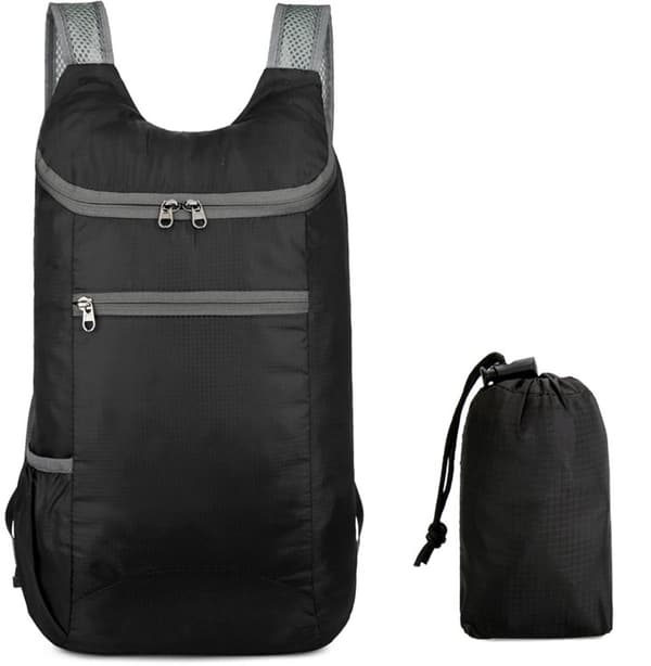 Sammenfoldelig Rejserygsæk, Letvægts Rivefast Nylon Med Polstrede Mesh-stropper, Til Vandreture Camping Dagsture, Sort, 20-35L