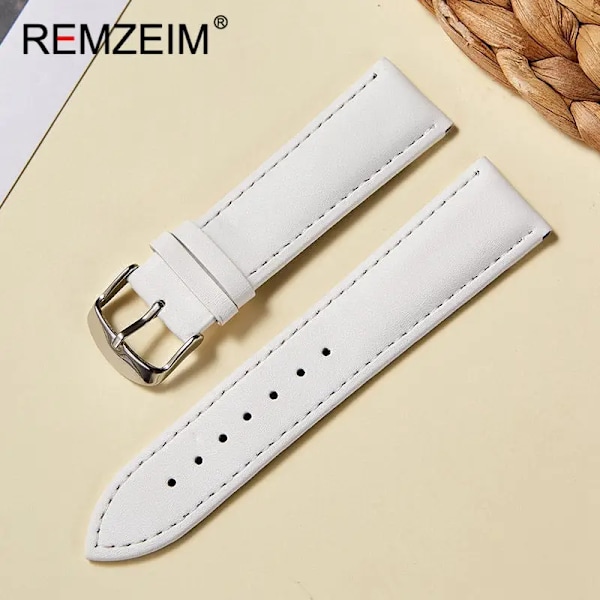 Äkta läderklockarmband 16mm 18mm 20mm 22mm Klocka Dam Rosa Röd Vit handledsrem handledsremmar Vit White White 20mm