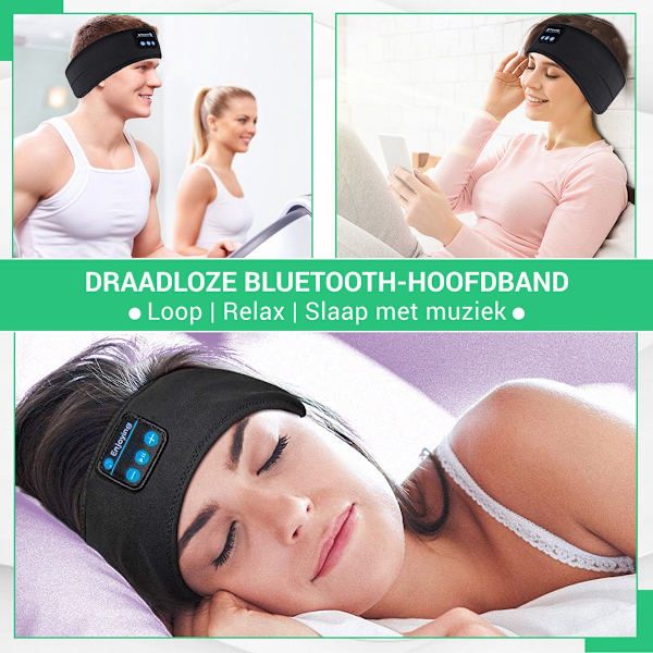 Bluetooth Sovemaske - Pandebånd med Bluetooth 5.0 - Søvntræner - Ørevarmere - Sort