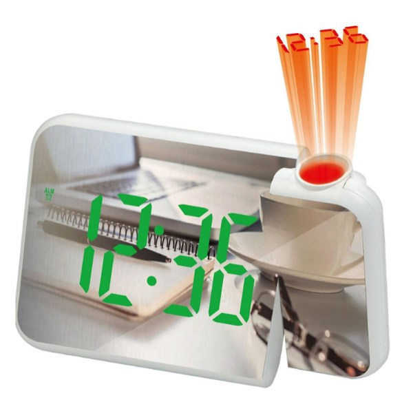 Projektionsvekkerklokke - Digital klokke med termometer, hygrometer og USB-lader, grønt lys