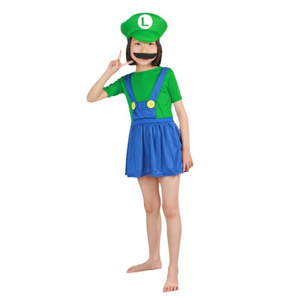 Mario-kostyme, Super Mario-klær, Halloween-ball-dekorasjon, hatt, barnekostyme for cosplay-forestillinger Boys Green XL