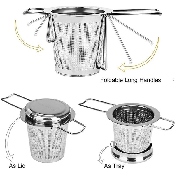 Te-infuser med fine huller, tesil med sammenleggbare håndtak, 304 rustfritt stål