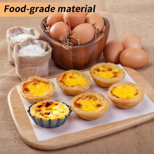 12-pack äggtartsformar 6,5 cm non-stick kolstål mini tårtformar återanvändbara bakformar för paj, cheesecake, cupcake, pudding, svart