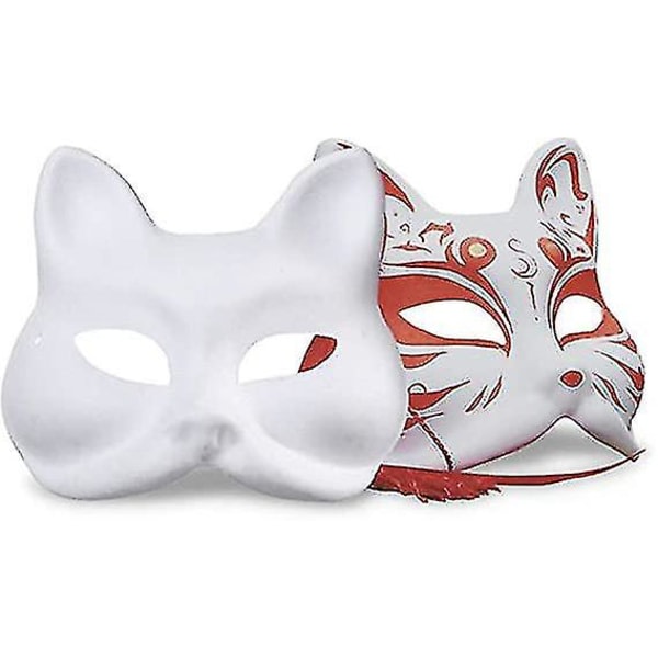 3-delad kattmask, vitt papper, handmålad mask, omålad djurhalvmask