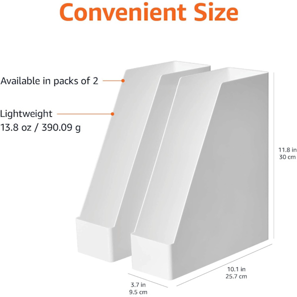 Rektangulær Plastik Organizer - Magasinholder, Hvid, 2-pak